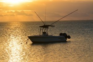 boating at sunset