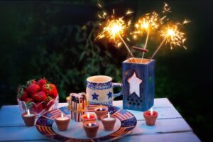fourth of july food spread with sparklers