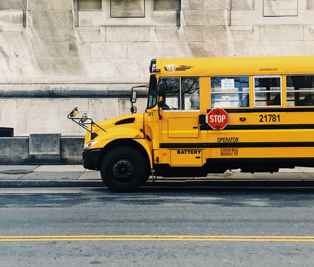 School bus parked on side of road