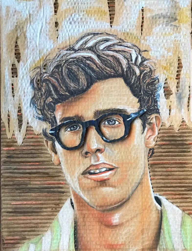 Painting of brunette male with glasses