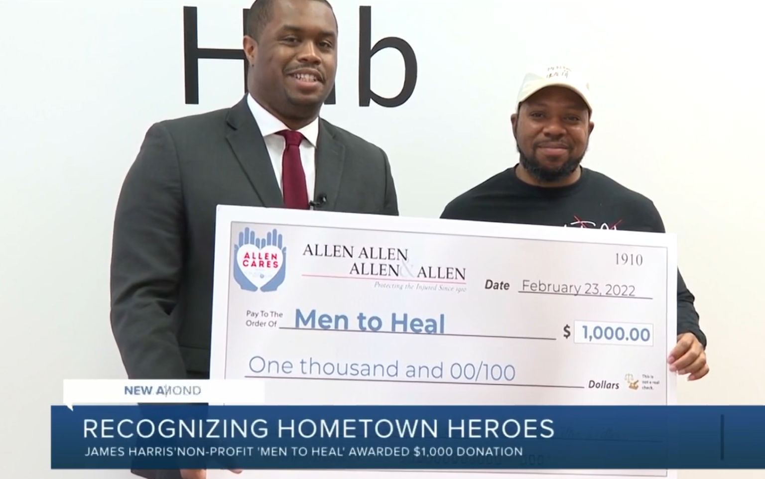The Allen Law Firm makes donation to Men to Heal Allen and Allen