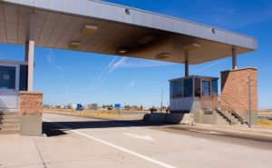 an empty, closed trucking weigh station