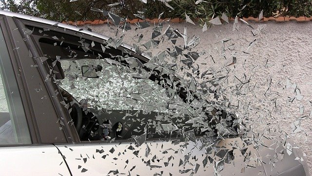 car crash with glass shattering