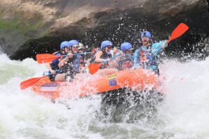 white water rafters on a river
