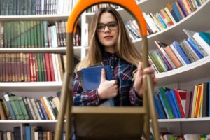 librarian on a ladder