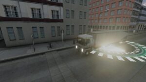 camión sin conductor moviéndose por una ciudad