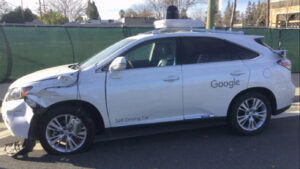 A Google self-driving car, with dents in it