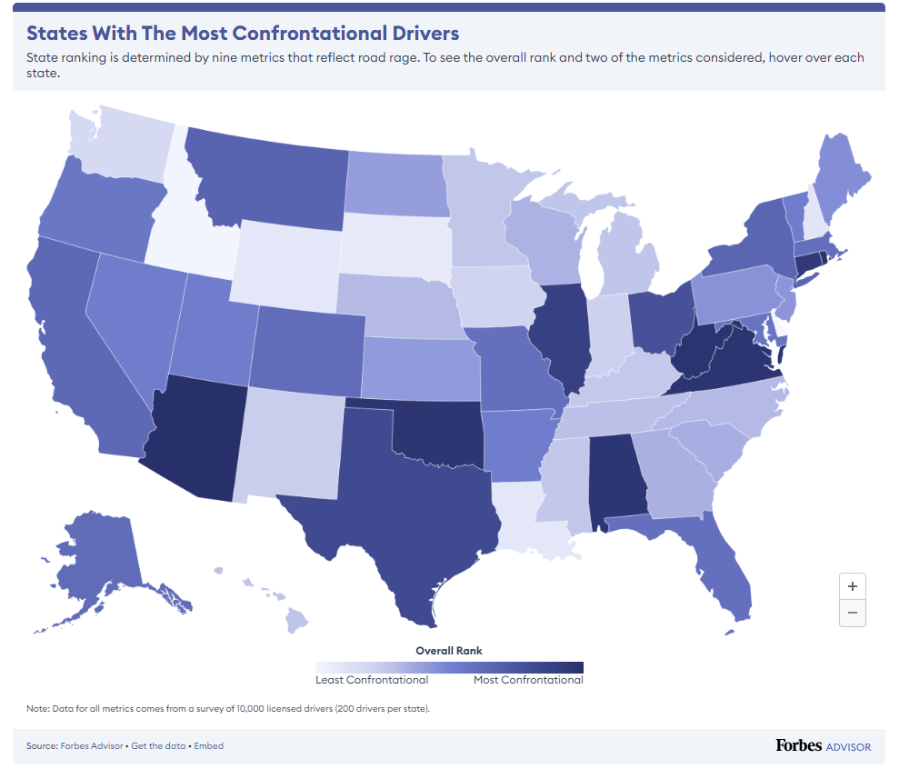 states with the most confrontational drivers