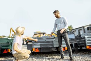 Man purchasing a utility trailer