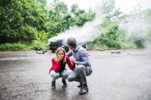 major damages to a woman's car after the accident