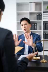 angry man in a deposition